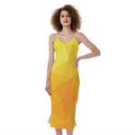 Yellow Polygonal Geometric Print Slim Fit Midi Cami Dress
