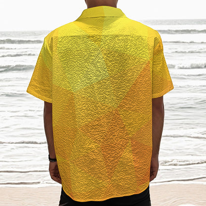 Yellow Polygonal Geometric Print Textured Short Sleeve Shirt