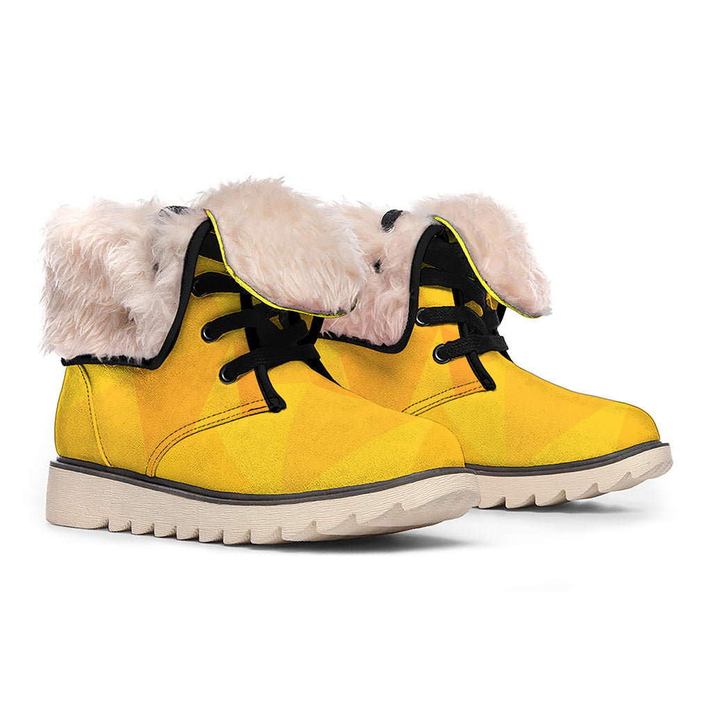 Yellow Polygonal Geometric Print Winter Boots