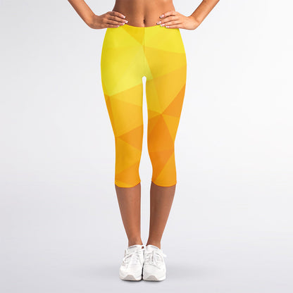 Yellow Polygonal Geometric Print Women's Capri Leggings