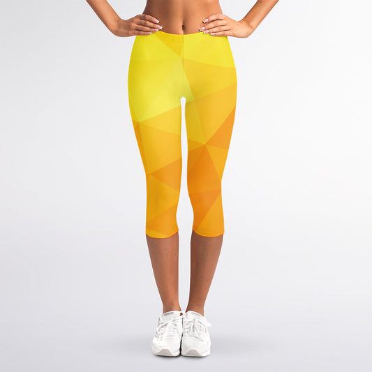Yellow Polygonal Geometric Print Women's Capri Leggings