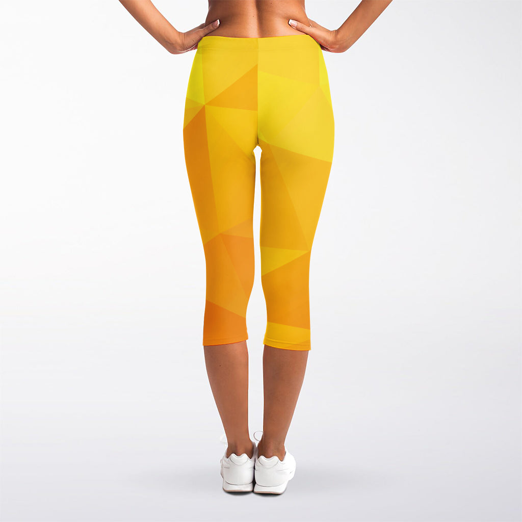 Yellow Polygonal Geometric Print Women's Capri Leggings