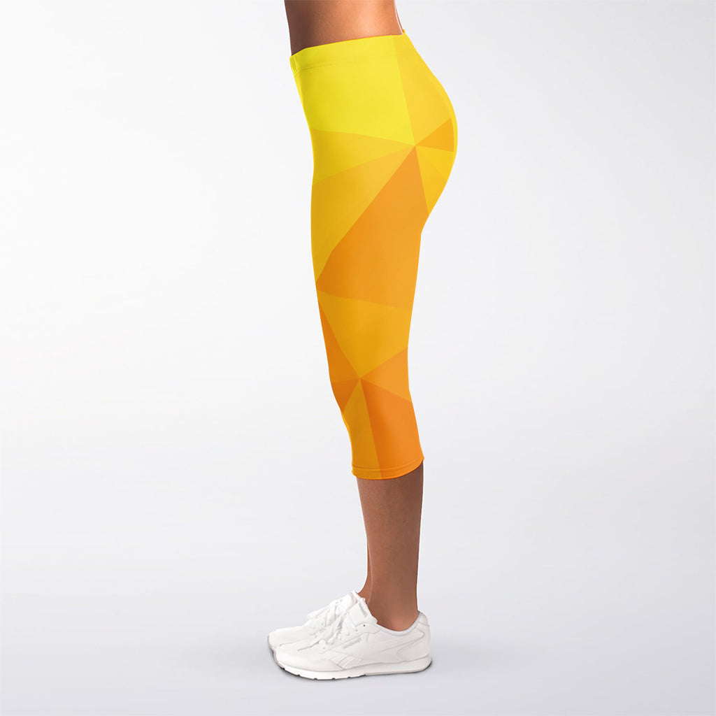 Yellow Polygonal Geometric Print Women's Capri Leggings