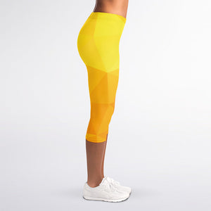 Yellow Polygonal Geometric Print Women's Capri Leggings