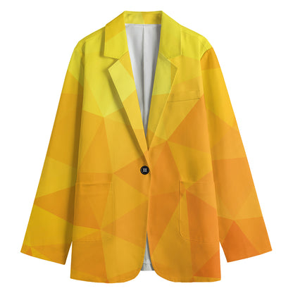 Yellow Polygonal Geometric Print Women's Cotton Blazer