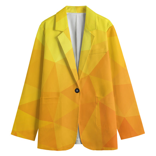 Yellow Polygonal Geometric Print Women's Cotton Blazer