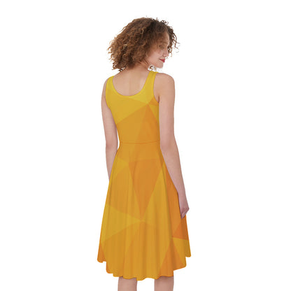 Yellow Polygonal Geometric Print Women's Sleeveless Dress