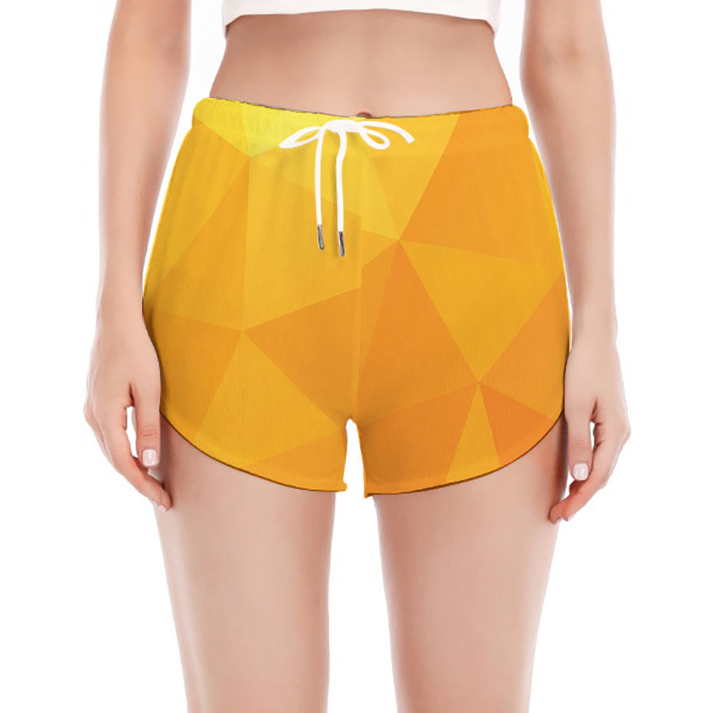 Yellow Polygonal Geometric Print Women's Split Running Shorts
