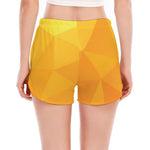 Yellow Polygonal Geometric Print Women's Split Running Shorts