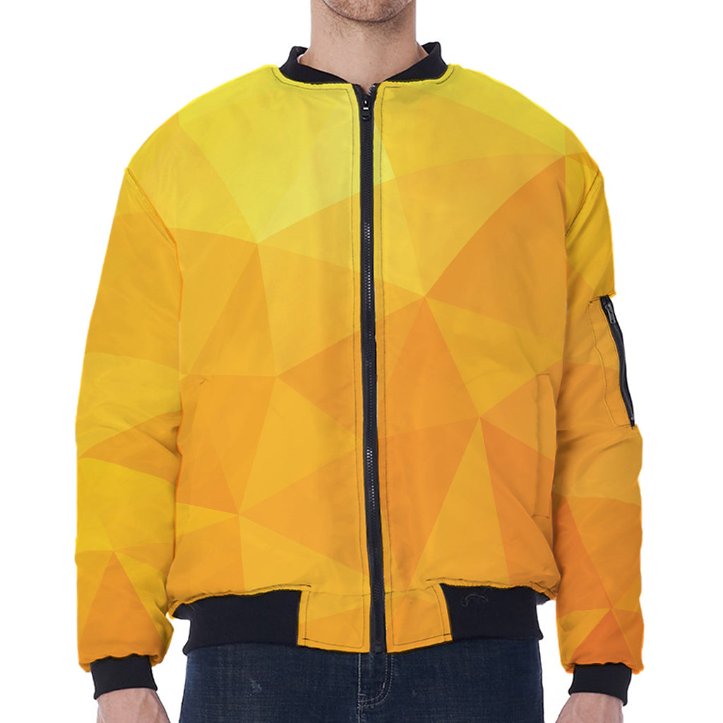 Yellow Polygonal Geometric Print Zip Sleeve Bomber Jacket