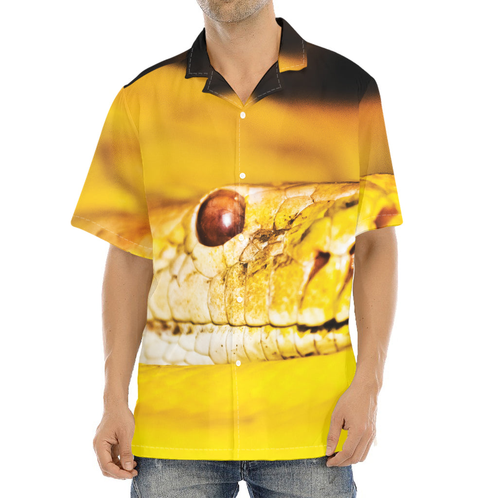 Yellow Python Snake Print Aloha Shirt