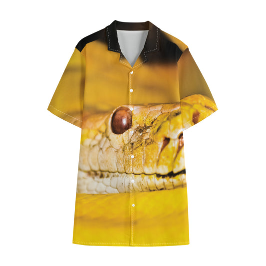 Yellow Python Snake Print Cotton Hawaiian Shirt
