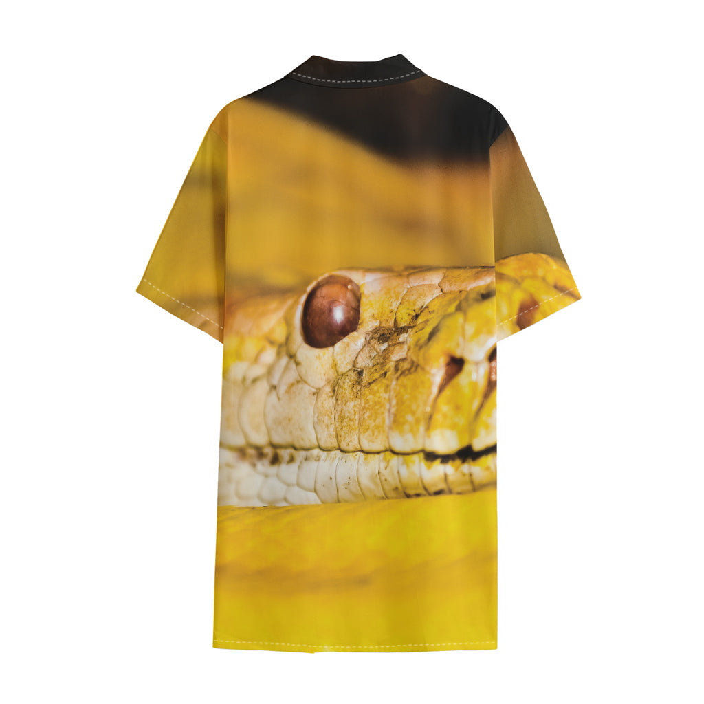 Yellow Python Snake Print Cotton Hawaiian Shirt