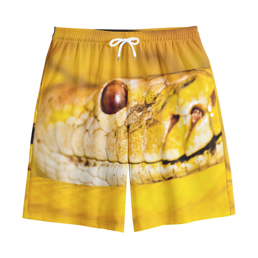 Yellow Python Snake Print Cotton Shorts