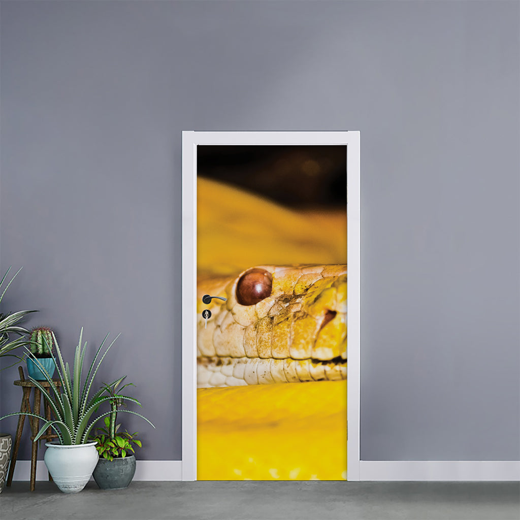 Yellow Python Snake Print Door Sticker