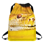 Yellow Python Snake Print Drawstring Backpack