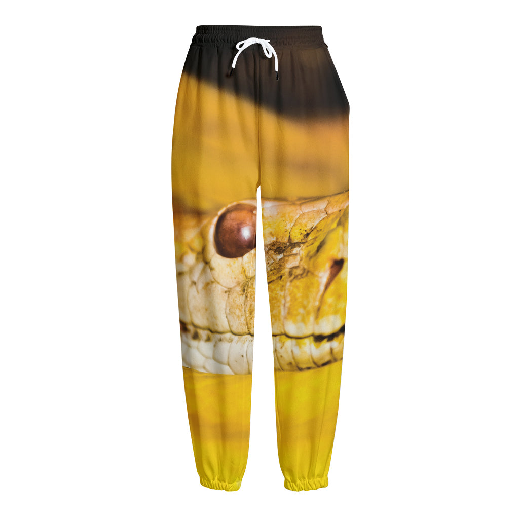 Yellow Python Snake Print Fleece Lined Knit Pants