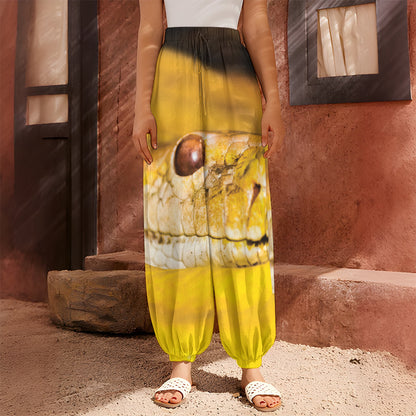 Yellow Python Snake Print Harem Pants
