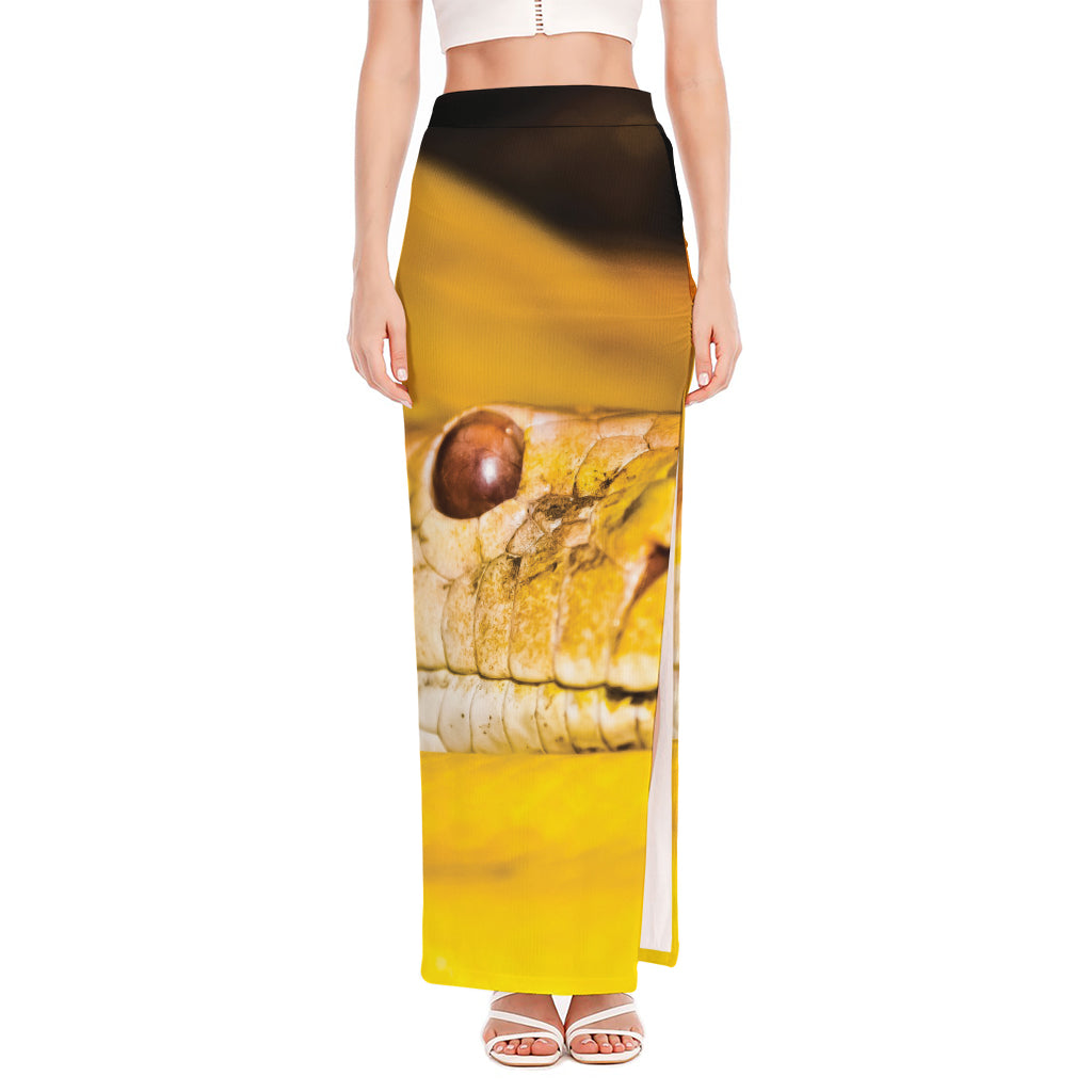 Yellow Python Snake Print High Slit Maxi Skirt