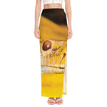 Yellow Python Snake Print High Slit Maxi Skirt