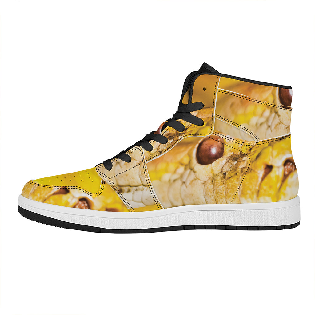 Yellow Python Snake Print High Top Leather Sneakers