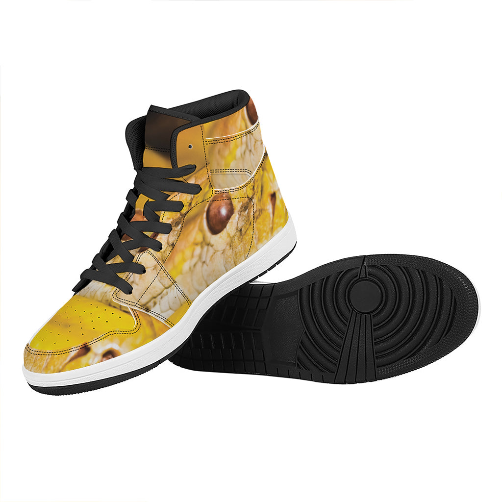 Yellow Python Snake Print High Top Leather Sneakers