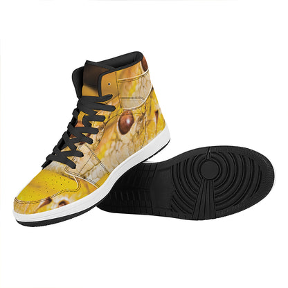 Yellow Python Snake Print High Top Leather Sneakers