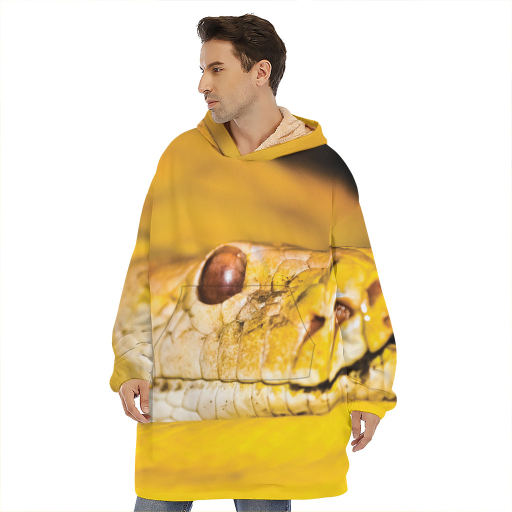 Yellow Python Snake Print Hoodie Blanket