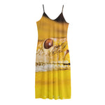 Yellow Python Snake Print Jersey Midi Cami Dress