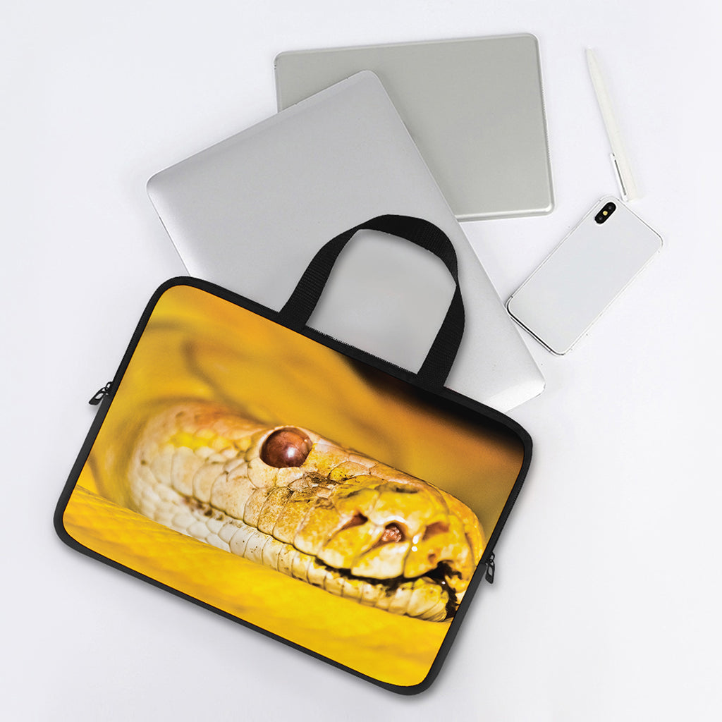 Yellow Python Snake Print Laptop Sleeve With Handle