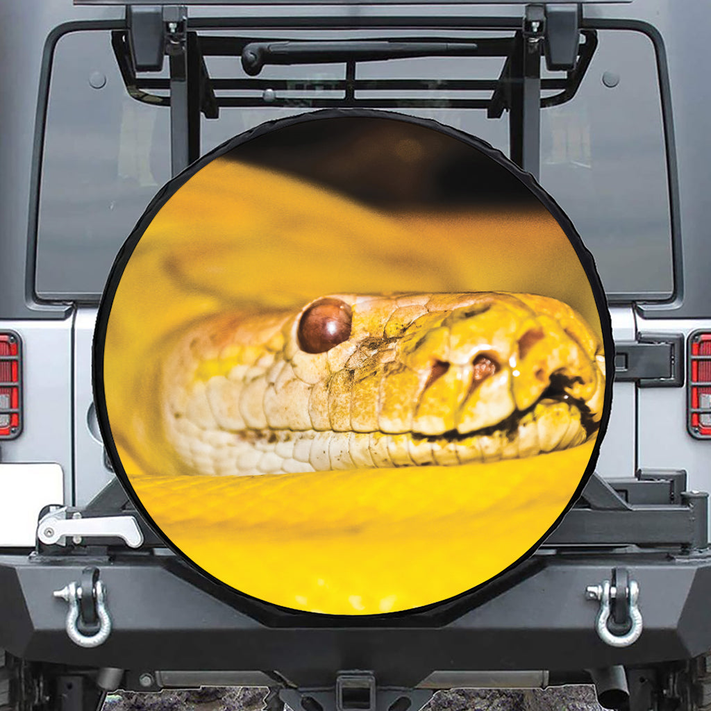 Yellow Python Snake Print Leather Spare Tire Cover