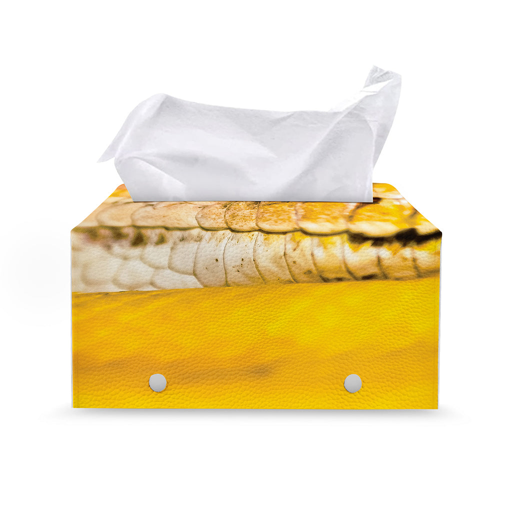Yellow Python Snake Print Leather Tissue Box Cover