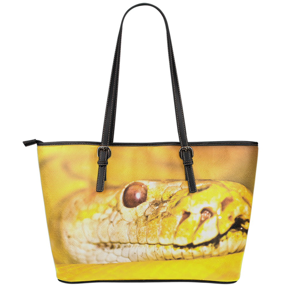 Yellow Python Snake Print Leather Tote Bag