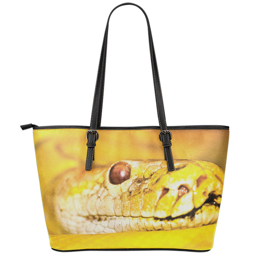 Yellow Python Snake Print Leather Tote Bag