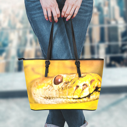 Yellow Python Snake Print Leather Tote Bag