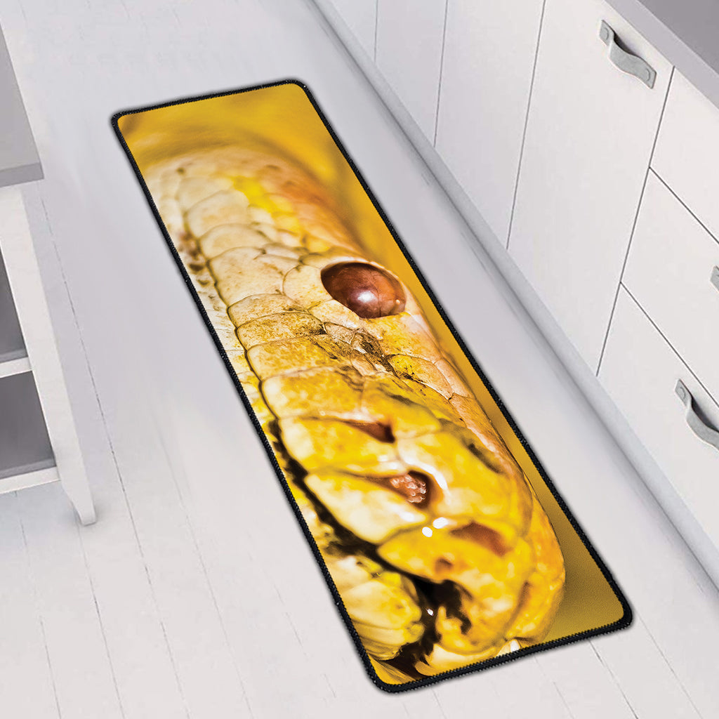 Yellow Python Snake Print Long Kitchen Mat