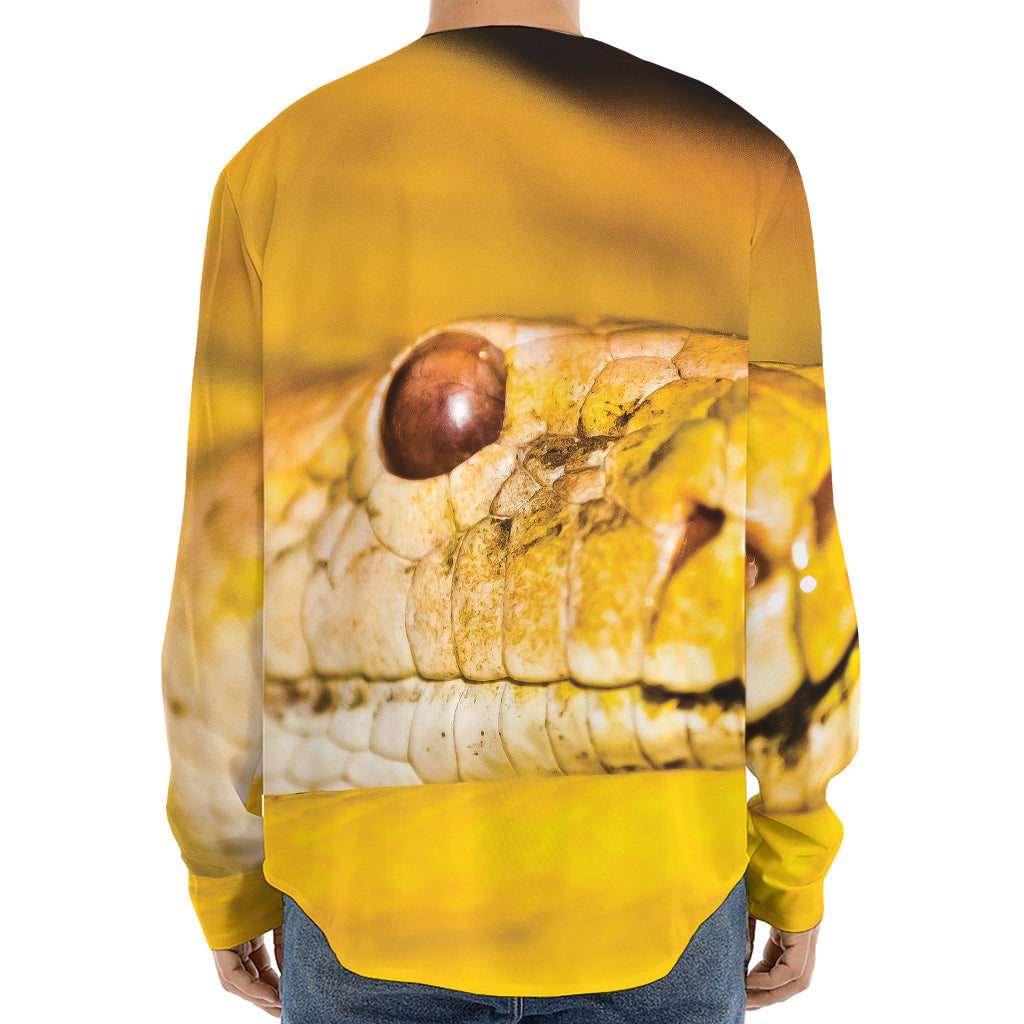 Yellow Python Snake Print Long Sleeve Baseball Jersey