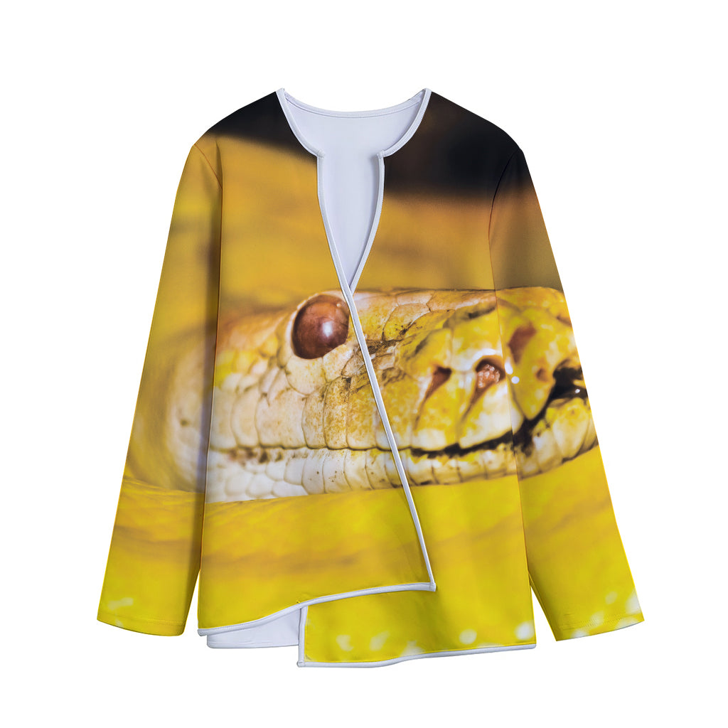 Yellow Python Snake Print Long Sleeve Short Coat