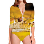 Yellow Python Snake Print Long Sleeve Swimsuit