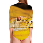 Yellow Python Snake Print Long Sleeve Swimsuit