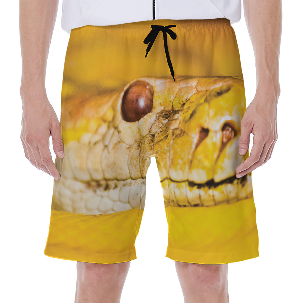 Yellow Python Snake Print Men's Beach Shorts