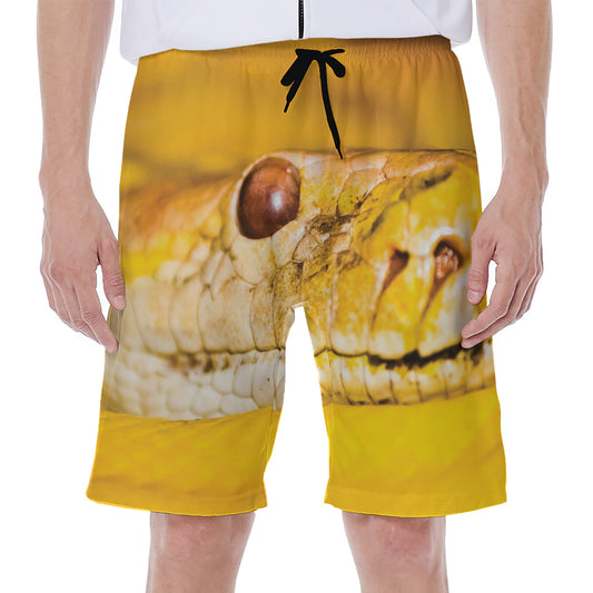 Yellow Python Snake Print Men's Beach Shorts
