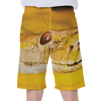 Yellow Python Snake Print Men's Beach Shorts