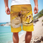 Yellow Python Snake Print Men's Cargo Shorts