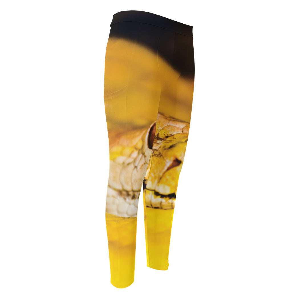 Yellow Python Snake Print Men's Compression Pants