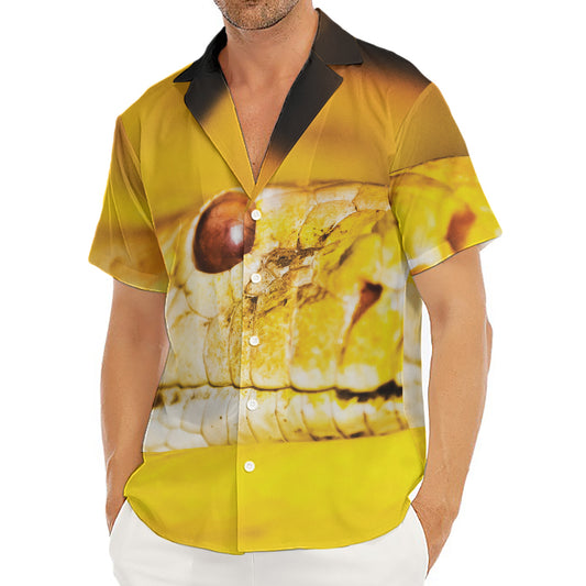 Yellow Python Snake Print Men's Deep V-Neck Shirt