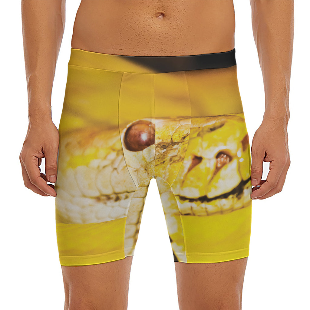 Yellow Python Snake Print Men's Long Boxer Briefs
