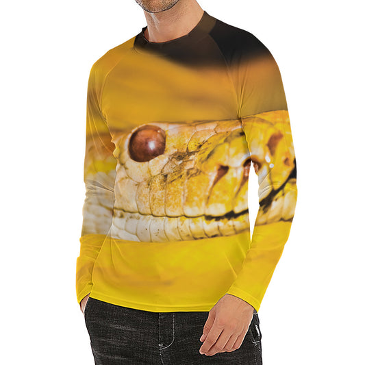 Yellow Python Snake Print Men's Long Sleeve Rash Guard