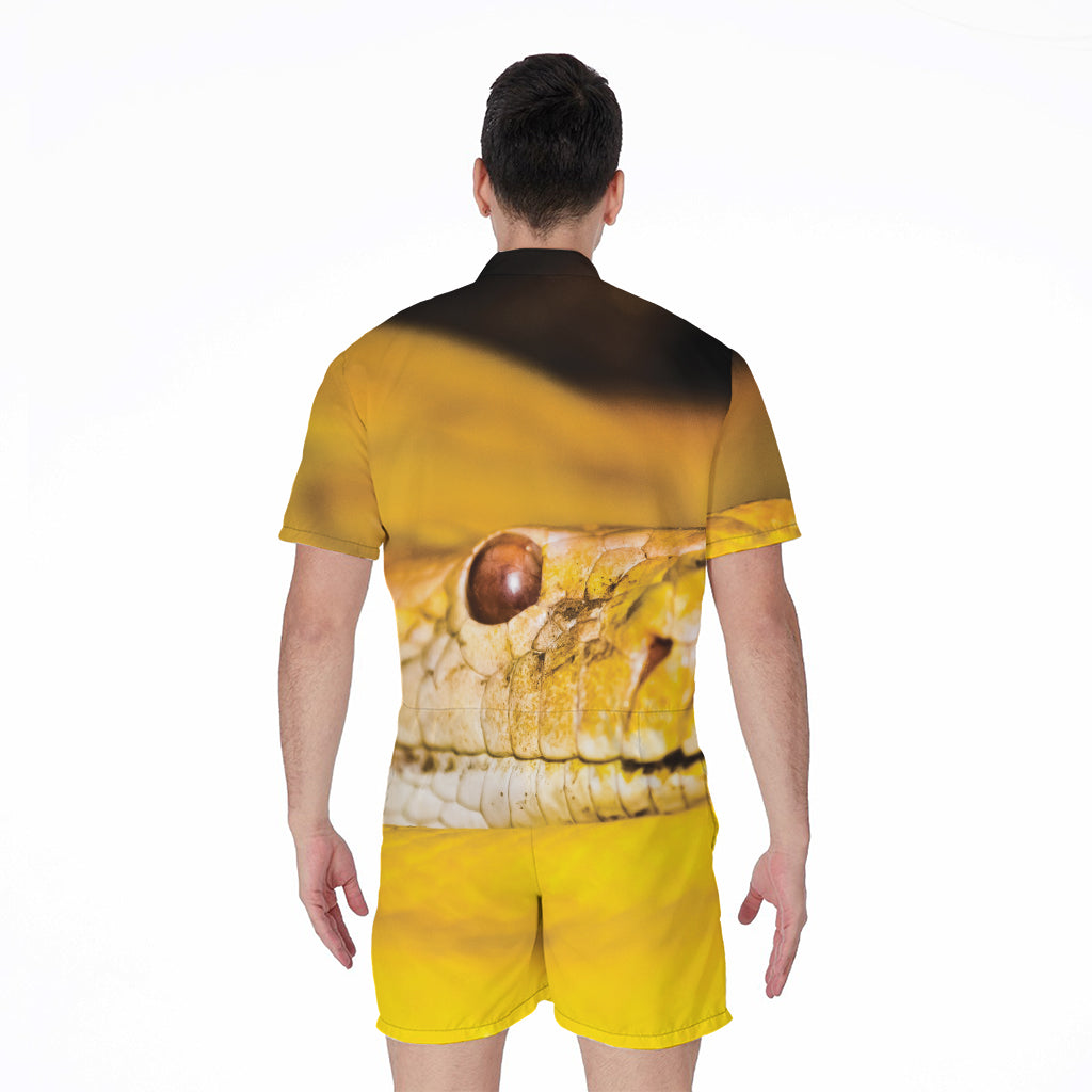 Yellow Python Snake Print Men's Rompers