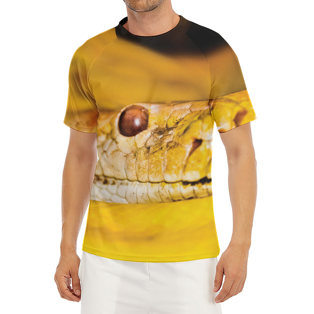 Yellow Python Snake Print Men's Short Sleeve Rash Guard